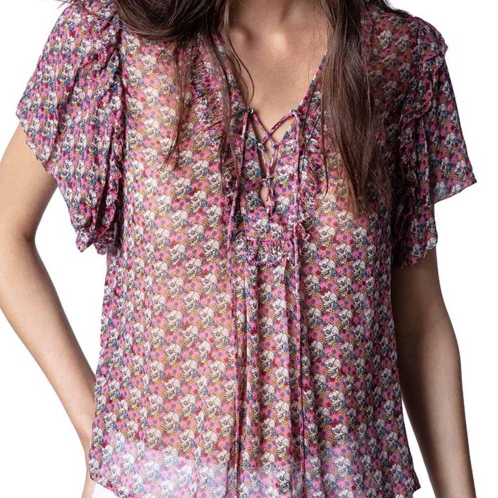 Zadig & Voltaire Javala Skull Print Pink Blouse